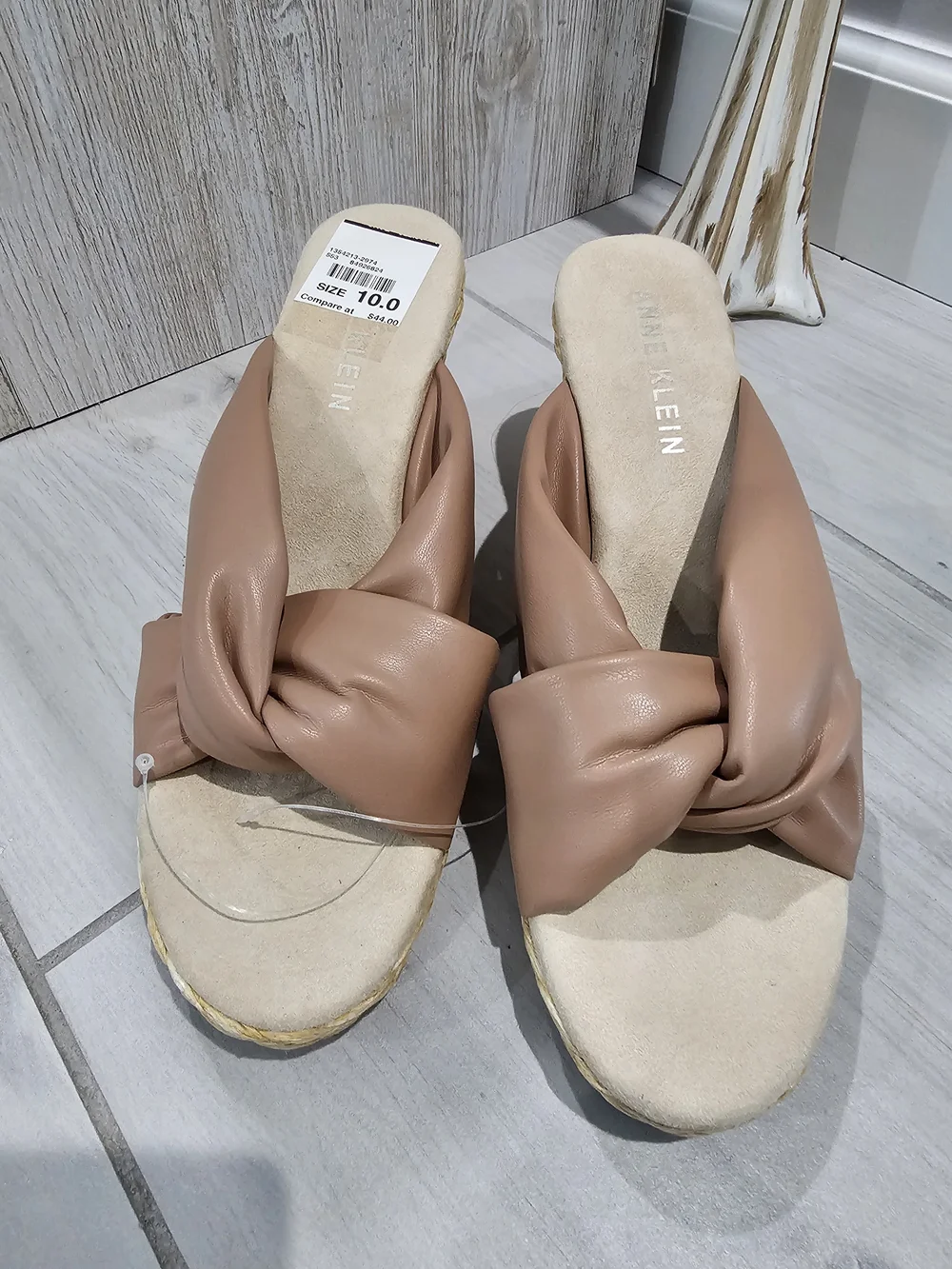 Anne Klein Mauve-Tan Knotted Espadrille Wedge Sandals Size 10 New